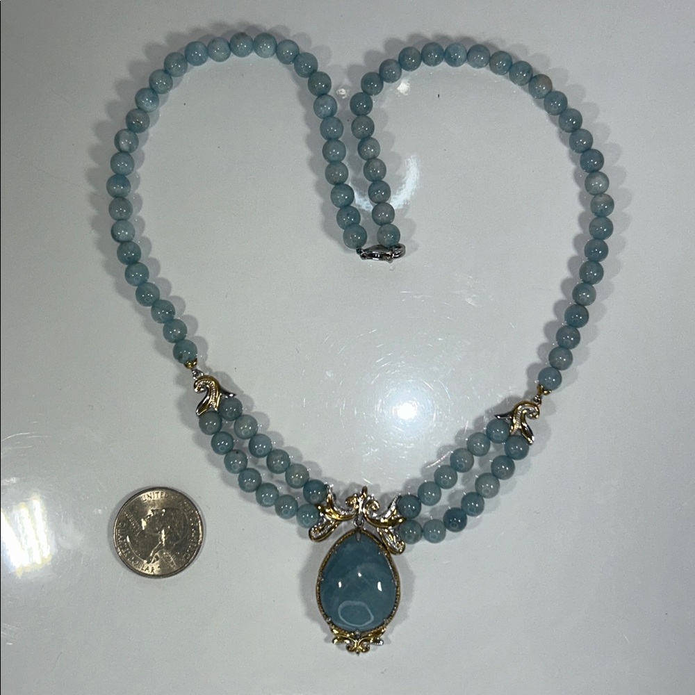 NWOT Gems En Vogue Sterling Silver Palladium Genuine Milky Aquamarine Necklace - Picture 6 of 7